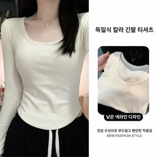 여성 스퀘어넥 긴팔 티셔츠 슬림핏 가을 겨울 이너 레이어드 상의