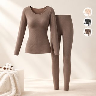 BONAS 여성 양모 보온 내복 세트 무봉제 슬림핏 긴팔 긴바지 가을겨울