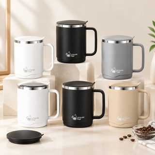 스테인리스 이중 단열 뚜껑 머그컵 500ml 사무실 커피잔