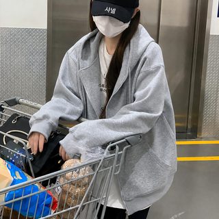 아상 133 회색 후드 맨투맨 여성복 올가을 신상 오버핏 코트 한국계 나른한