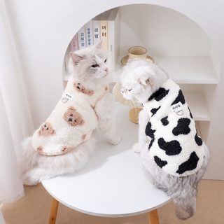 고양이 옷 가을 보온 조끼 아기 고양이용 리드줄 연결 곰돌이 베스트