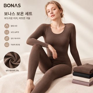 보나스 여성 겨울 보온 내의 세트 3.0 캐시미어 혼방 발열 내복 상하의 플리