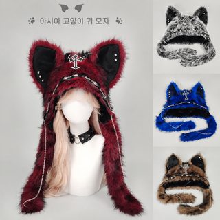 아문화 매운 여자 고양이 귀모자 펑크풍 록 가을 겨울 보온모 암흑계 고딕풍 겨울 털모자