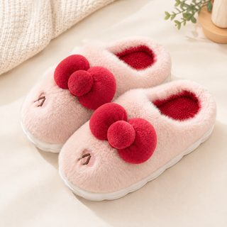 여성 리본 털 슬리퍼 겨울 방한 미끄럼방지 실내화