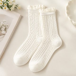 여성 레이스 중목 양말 봄여름 얇은 면 혼방 무봉제 발레코어 패션 양말