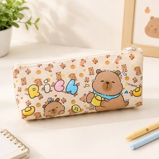 크로스보더 귀여운 캐릭터 대용량 PU 필통 단층 문구봉 카피 사다리꼴 필통