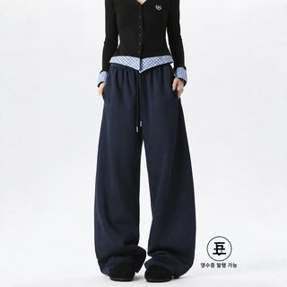 아메리칸 빈티지 나른한 바람 굽은 칼 바지 트렌디한 표 와이드 다리 기모 두께 스포츠 위생 바지 와이드 스트레이트 캐주얼 바지