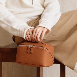 여성 천연 소가죽 여행용 세면 파우치 다기능 휴대용 화장품 수납가방 20×11