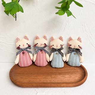 한국계 충면 손으로 만든 천 귀여운 리본 고양이 열쇠고리 걸이 DIY 브로치 의상 부자재 액세서리