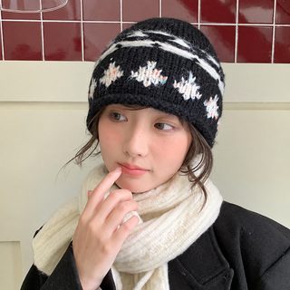 秋冬旅游费尔岛风提花卷边针织帽韩版复古显脸小保暖百搭渔夫帽女