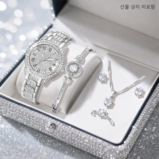 여성 손목시계 세트 스틸 밴드 큐빅 장식 쿼츠 시계 비즈니스 캐주얼 액세