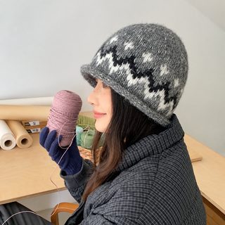빈티지 자카드 비니 여성 가을 겨울 페르시아풍 보온 귀 보호대 모자 얼굴 작은 털모자 냉모