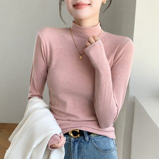 여성 반하이넥 슬림핏 긴팔 티셔츠 가을 겨울 이너웨어 데일리 상의