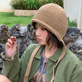 빈티지 가을, 겨울 니트 가방 머리 띠 모자 여자 작은 상큼한 귀 보호대 모