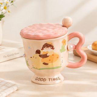 캐릭터 도자기 머그컵 400ml 뚜껑 스푼 선택형