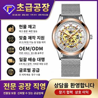 WLISTH 워리시 남성용 오토매틱 기계식 시계 스켈레톤 30M 방수 가죽·메시 밴
