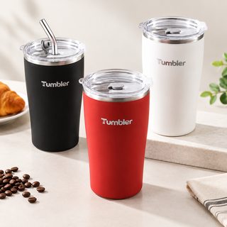 304 스테인리스 커피 텀블러 500ml 투명 뚜껑 빨대 선택형