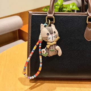 도매 신상 한국판 빈티지 큐티 면 충전 고양이 걸이 열쇠고리 큐티 작은 가방 걸이녀