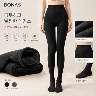 보나스 300g 살짝 눌러서 날씬해 보이는 레깅스 여성 블랙 두께 기모 세로 줄
