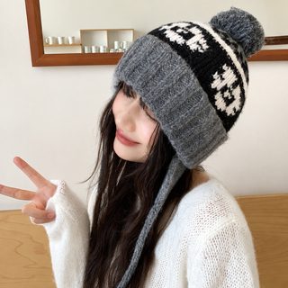 페르 섬풍 빈티지 털공 털실 모자 여자 가을 겨울 두께 보온 귀 보호대 큰