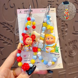 diy 작은 코 가 별 사람 구슬 꿰미 핸드폰 체인 걸이 여자 작은 방울 가방 피규어 인형 열쇠고리 걸이