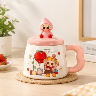캐릭터 뚜껑 손잡이 도자기 머그컵 400ml 선물용
