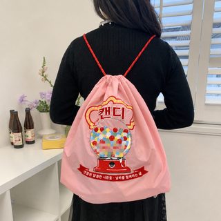 일본풍 패션 백팩 귀여운 만화 친환경 줄뽑기 대용량 자수 캐주얼 학생 가