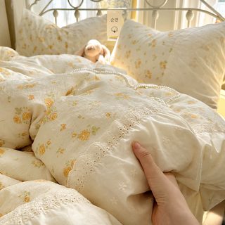 INS 공주풍 순면 레이스 침구세트 퀼팅 꽃무늬 침대시트 이불커버 세트