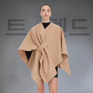 亚马逊高级感大码无袖纯色斜叉披肩女士外贸欧美风秋冬季新款披风