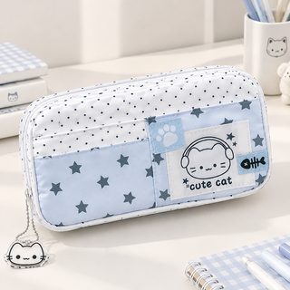 도트 고양이 음표 대용량 멀티 수납 필통 문구 파우치
