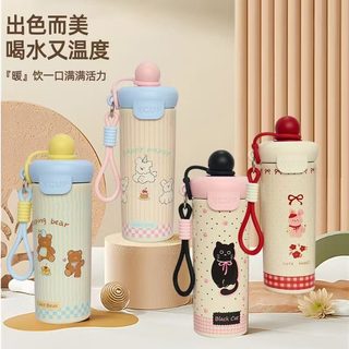 316 스테인리스 650ml 보온 텀블러 귀여운 캐릭터 빨대 물컵 휴대용 어린이 학