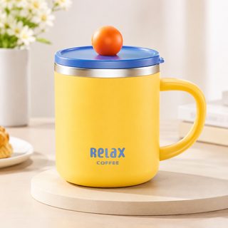 스테인리스 뚜껑 머그컵 눈금 손잡이 우유컵 사무실 선물용