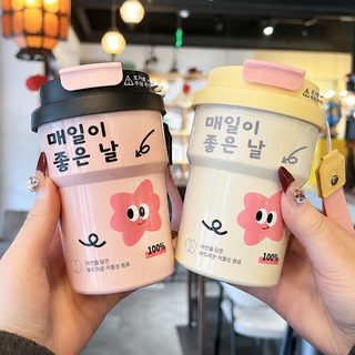 2025 높은 용모치 여성 보온컵 더블 음료 커피컵 316 스테인리스강 빨대컵 세