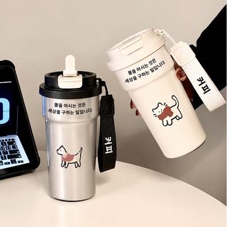 높은 용모치 여학생 스테인리스 보온컵 고양이 빨대 물컵 휴대용 물컵 남자