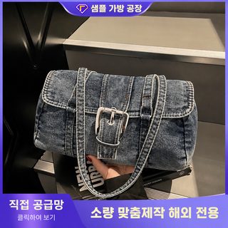 파라몬 여성 데님 보스턴백 빈티지 빅사이즈 손가방 숄더 겨드랑이 가방