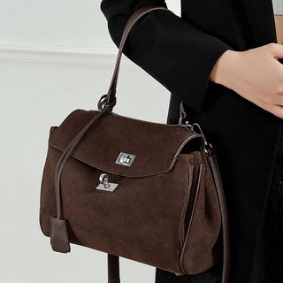 스웨이드 소가죽 여성 켈리 토트백 대용량 잠금장식 숄더 크로스백 28×12×20
