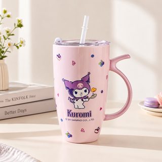 대용량 도자기 머그컵 580ml 뚜껑 빨대 손잡이 사무실 물컵