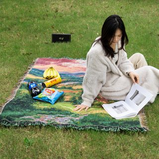 보헤미안 자카드 캠핑 담요 130x160cm 방습 피크닉 매트 소파 커버 벽걸이 블
