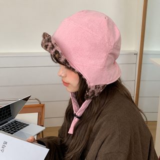 여성 양면 착용 리버서블 파일럿 트래퍼햇 레오파드 퍼 겨울 방한 귀달이