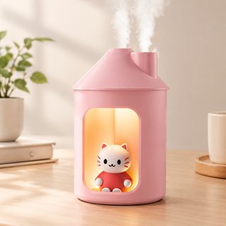 고양이 하우스 미니 가습기 USB 충전식 저소음 탁상용 무드등
