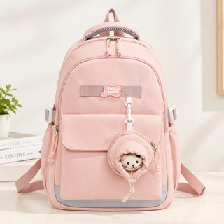 고양이 키링 경량 나일론 백팩 학생 책가방 데일리 배색 가방
