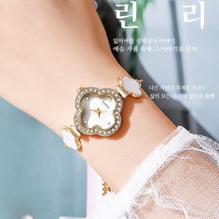 가벼운 사치 네잎클로버 조개 팔찌 여자 시계 석영 시계 소중 기질 복고풍