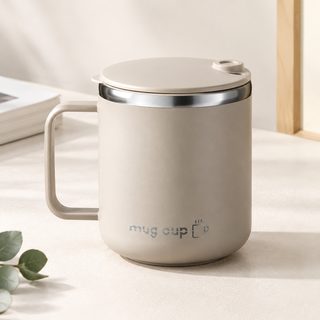 304 스테인리스 이중 머그컵 뚜껑 손잡이 사무실 커피잔 400ml