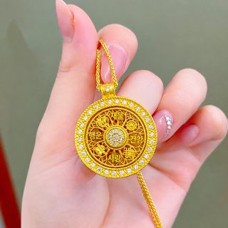 모조 베트남 사금 회전 가능 팔보 나침반 펜던트 목걸이 여자 원반 펀칭 펜