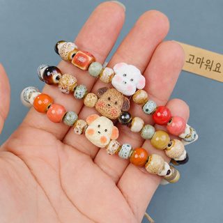 징더전 도자기 팔찌 꽃유약 그라데이션 컬러 비즈 동물 띠 캐릭터 남녀공용