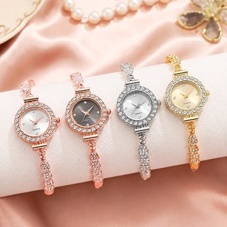 여성 석영 손목시계 26mm 원형 다이얼 조절형 합금 팔찌 레저 시계