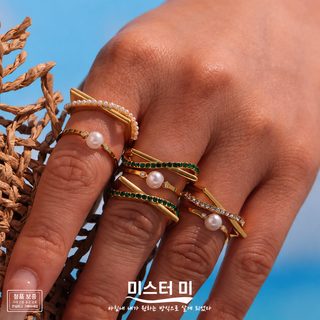 유월 모상 여성 오픈형 베이주 지르콘 반지 골드 큐빅 티타늄 스틸 패션 링