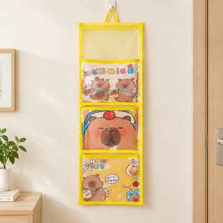 캐릭터 3칸 벽걸이 수납포켓 문뒤 소품 정리함 17x52cm