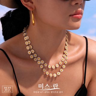 미리 데이지 오일드롭 플라워 목걸이 팔찌 발찌 18K 골드도금 스테인리스 여