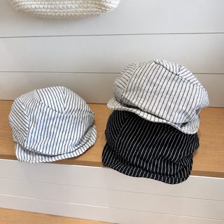 빈티지 소수 디자인 줄무늬 면마 주름 베레모 여자 백합 문예 현안 신문 동